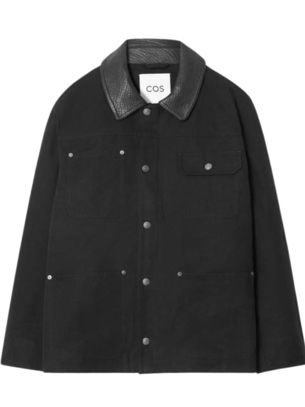 COS Black Jacket with Textured Leather Collar